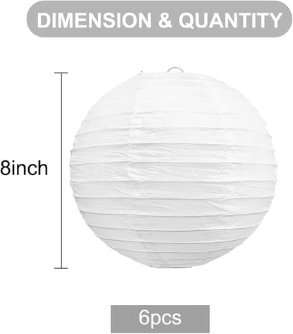BEISHIDA 8 Inch White Paper Lanterns 6 Packs Hanging Round Chinese Lantern | - Image 2