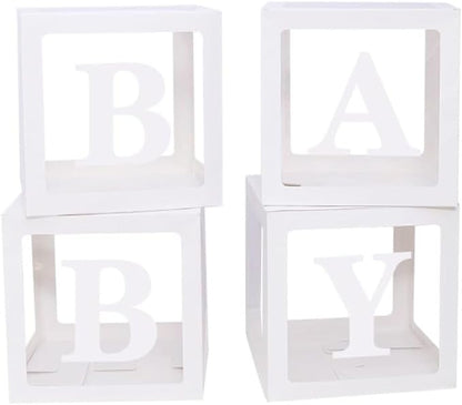 Baby Boxes with Letters – 4 pcs White Transparent Balloon Boxes – Perfect by Unknown
