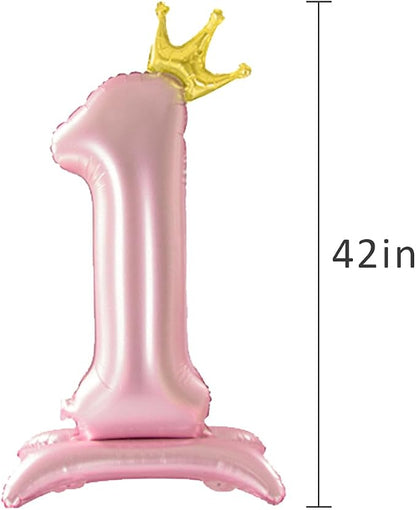42 Inch Crown Pink Number Balloon, Number 1 Balloon - Image 5