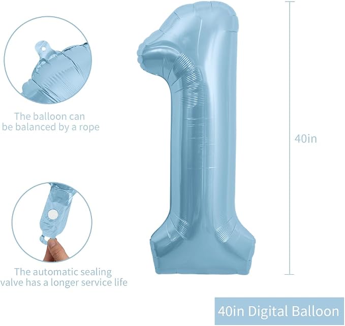 TONIFUL 40 Inch Pastel Blue Number 15 Foil Balloons Large Mylar Foil Digital 15 - Image 2