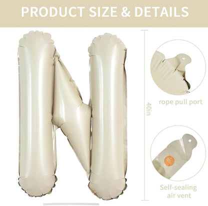 TONIFUL 40 Inch Large Cream White N Letter Balloon, Self Sealing, Anniversary - Image 2