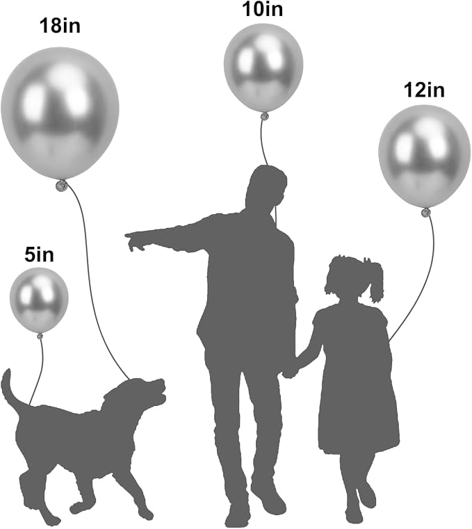 APLANET 150pcs Silver Balloons Different Sizes 18 12 10 5 Inch, Latex Balloons - Image 3