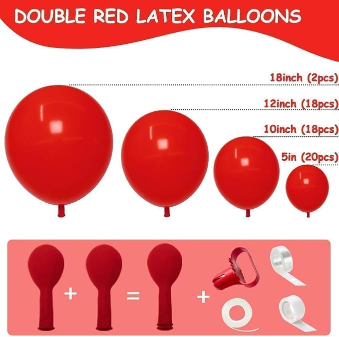 Red Balloon Arch Garland Kit Double Stuffed Ruby Red Balloons Different Sizes - Image 3