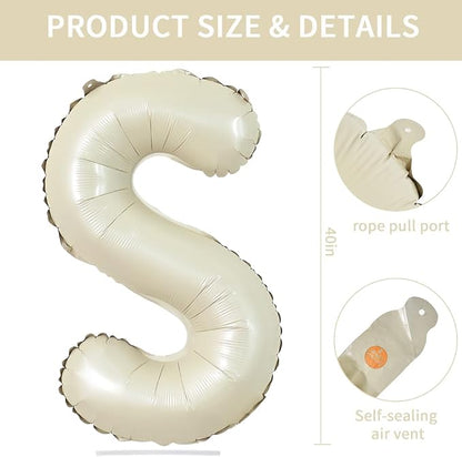 TONIFUL 40 Inch Large Cream White Letter S Balloons Giant Alphabet Letter - Image 2