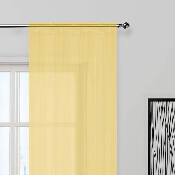 SpaceDresser Basic Rod Pocket Sheer Voile Window Curtain Panels Yellow 1 Pair 2 - Image 3