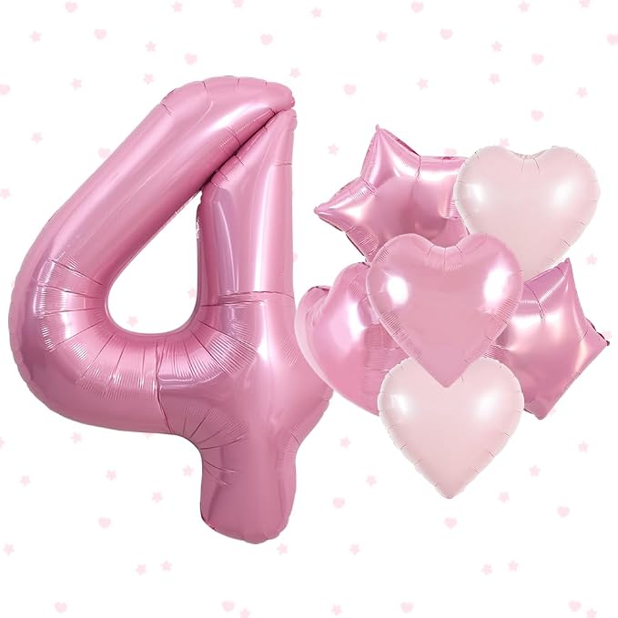 TONIFUL 4th Birthday Balloons Kit 40 Inch Pink Large Number 4 Foil Balloon | - Image 2