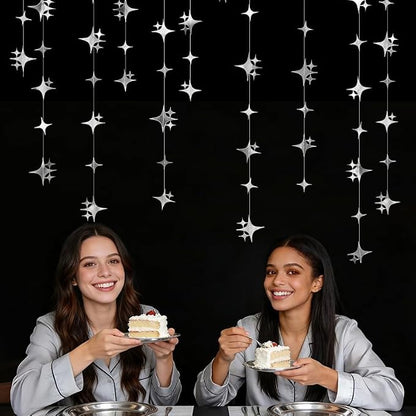 Glitter Silver Four-Angle Star Paper Garland Banner Décor 40 Feet Twinkle - Image 6