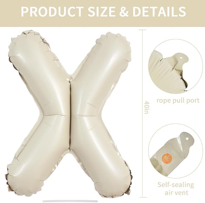 TONIFUL 40 Inch Large Cream White Letter X Balloons Giant Alphabet Letter - Image 2