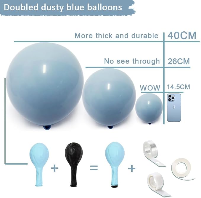 Dusty Blue Balloons Double Stuffed Blue Balloon Garland Arch Kit Different - Image 3