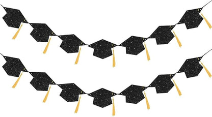 Graduation Decoration Banners 2026 Black Glitter Graduation Hats Banners | by TrlaFy