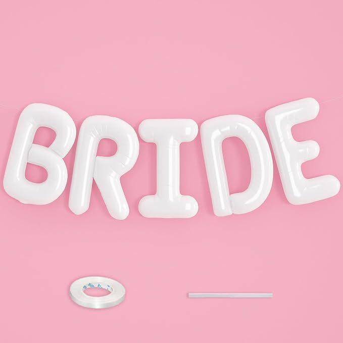 BRIDE Balloons Bachelorette Party Decorations, 16 inch White Bride Letter Mylar by Saxuxu