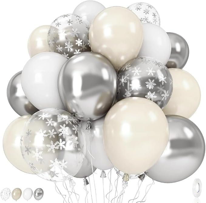 Pearl White Winter Wonderland Balloons, 12 Inch Pearl Sand White and Metallic by Govpy
