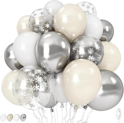 Pearl White Winter Wonderland Balloons, 12 Inch Pearl Sand White and Metallic by Govpy