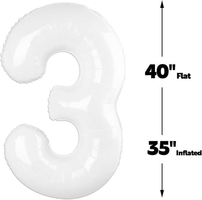 White Number 3 Balloon 40 inch, Balloon numbers party supplies, deco photo shoot - Image 2