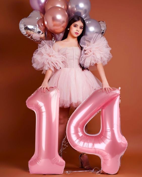 4 Balloon Numbers Birthday Decorations, 40In Pink Balloons - Image 4