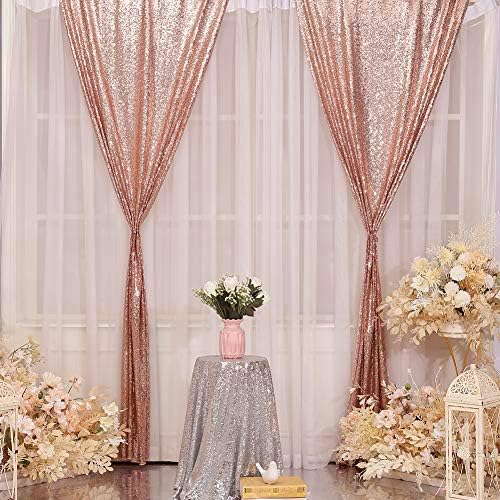 Eternal Beauty Rose Gold Sequin Backdrop Curtains, 2 Panels 2x8FT | 3mm Sparkle - Image 4