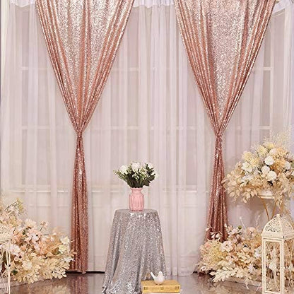 Eternal Beauty Rose Gold Sequin Backdrop Curtains, 2 Panels 2x8FT | 3mm Sparkle - Image 4