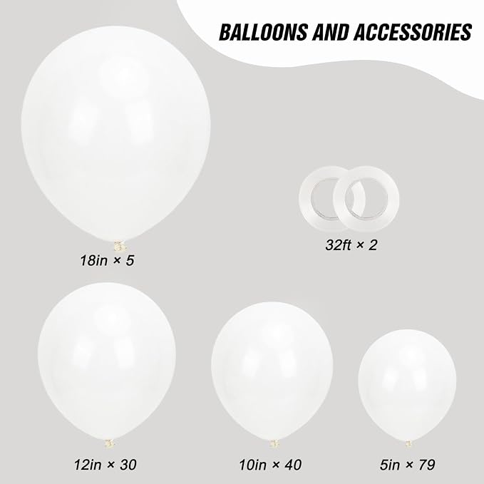 RUBFAC White Balloons Different Sizes Bridal Shower Balloons Arch 154pcs | - Image 2