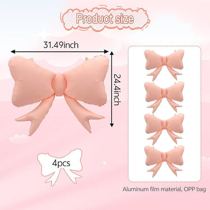 4pcs Jumbo Oversized Ribbon Balloons Coquette Bow Balloons Bow Party Coquette - Image 3
