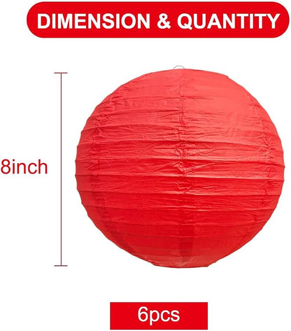 BEISHIDA 8 Inch Red Paper Lanterns 6 Packs Hanging Round Chinese Lantern | - Image 2