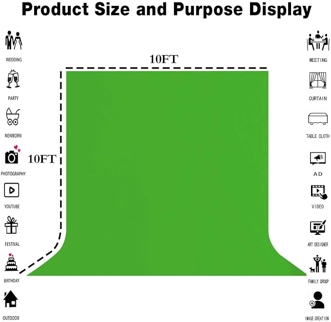 Green Screen Backdrop for Photoshoot, Fabric 10x10ft | Polyester Studio Photo - Image 3