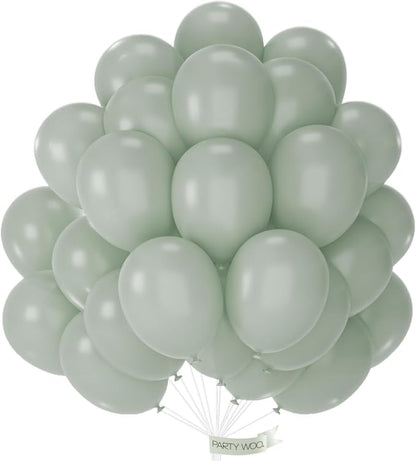 PartyWoo Dusty Green Balloons 50pcs Sage Olive Eucalyptus Green Boho Color | 12 by PartyWoo
