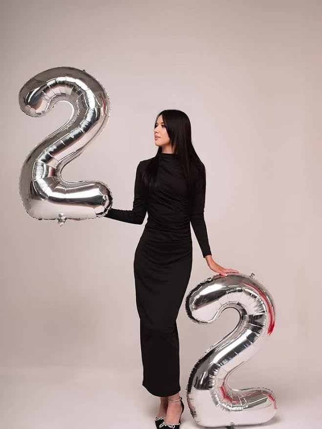 12 Balloon Number 40 Inch Silver Balloons - Image 3
