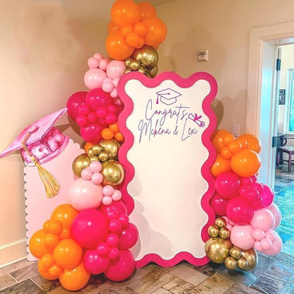 Pink and Orange Balloons Arch 12inch Hot Pink Orange 5inch Metallic Gold Latex - Image 2