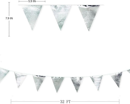 Silver Party Decorations Metallic Fabric Triangle Pennant Banner Silver Flag - Image 2