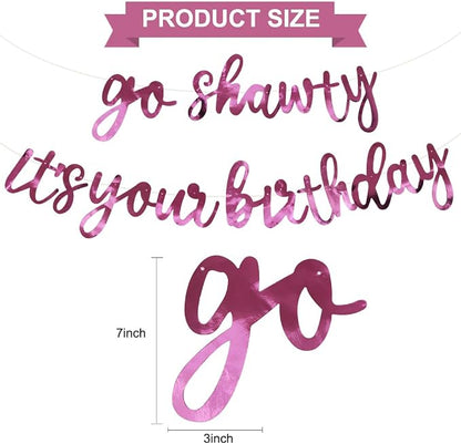 BEISHIDA Bright Pink Pre-Strung Go Shawty It's Your Birthday Banner Decor | - Image 2