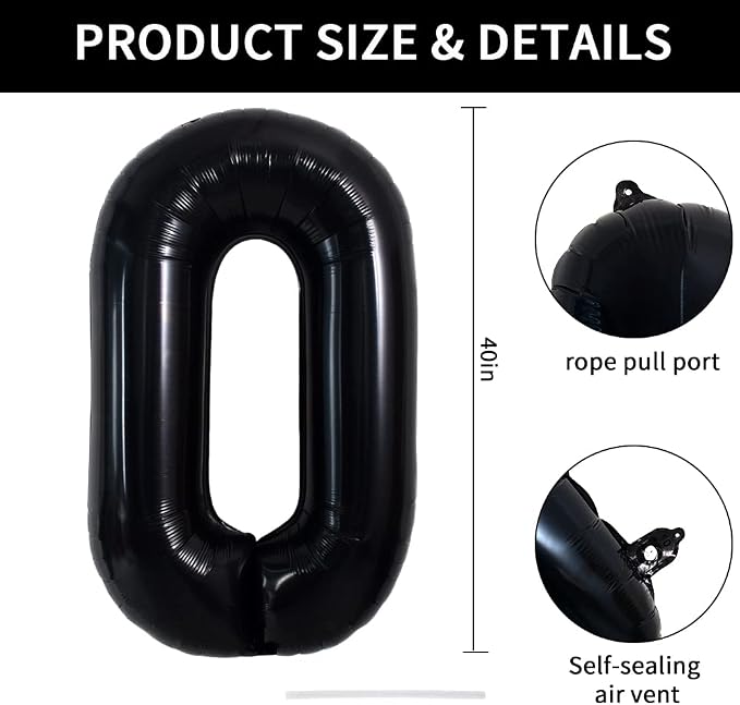 TONIFUL 40 Inch Large Black O Letter Balloon - Image 2