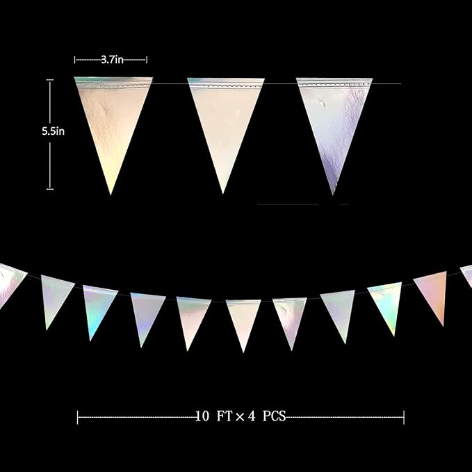 40Ft Iridescent Party Decorations Holographic Hanging Triangle Pennant Banner - Image 2