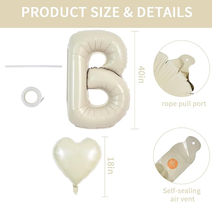 TONIFUL 40 Inch Large Cream White Bride Balloons, Giant Ivory Alphabet Big - Image 2