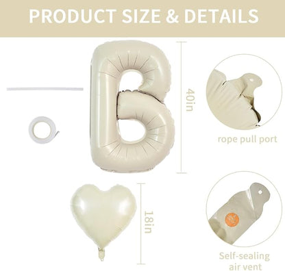 TONIFUL 40 Inch Large Cream White Bride Balloons, Giant Ivory Alphabet Big - Image 2