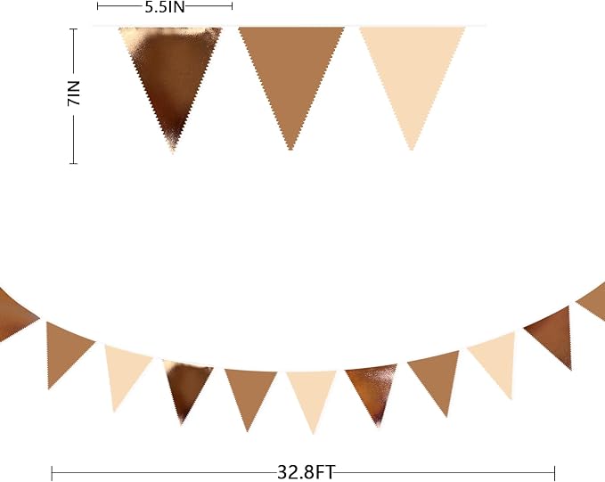 32Ft Brown Party Decorations Metallic Brown Triangle Banner Flag Pennant Fabric - Image 3