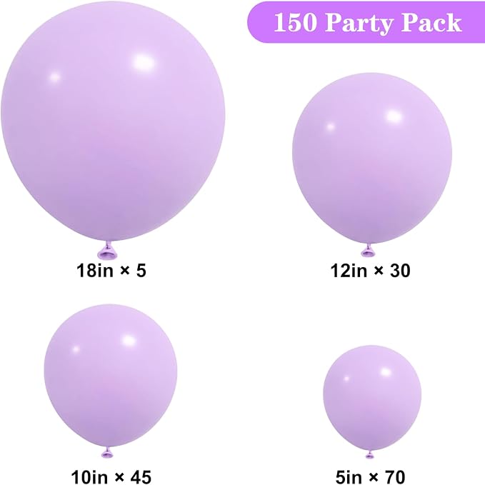 APLANET 150pcs Pastel Purple Balloon Different Sizes 18 12 10 5 Inches Light - Image 2