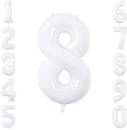White Number 8 Balloon 40 Inch, Large White Foil Mylar 8th Birthday Decorations by Unknown
