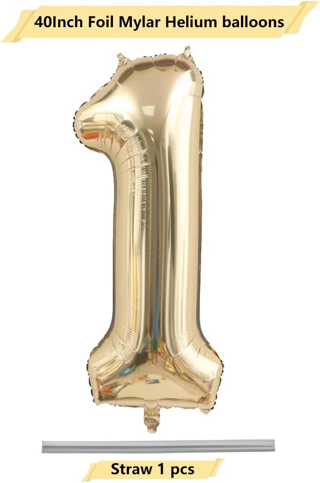 Light Gold Number 1 Foil Balloon 40IN Champagne Gold 1 Mylar Helium Balloon | - Image 2