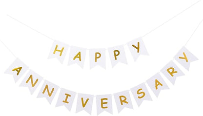 White Happy Anniversary Banner, Party Supplies by Unknown
