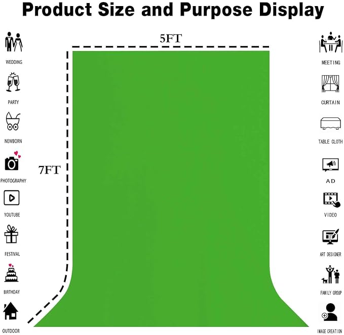 Green Screen Backdrop for Photoshoot, Fabric 5x7ft | Polyester Studio Photo - Image 3