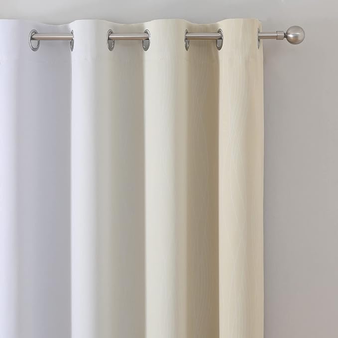 Beige and Greyish White Blackout Curtains 102 Inches Long - Image 4