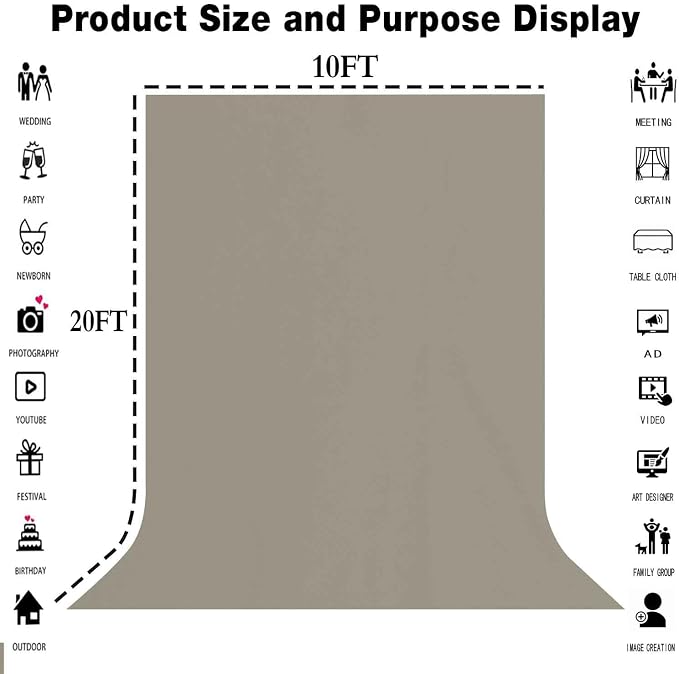 Grey Photography Backdrop for Photoshoot, Fabric 10x20ft | Polyester Studio - Image 3