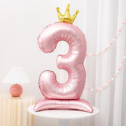 Pink Crown Number 3 Balloon Standing Pink Princess digital 3 Foil Balloon | - Image 5
