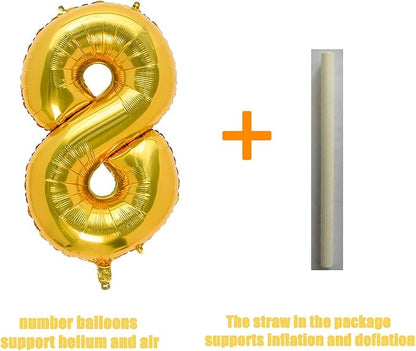 32 Inch Gold Number 8 Balloons Foil Ballon Digital Birthday Party Decoration - Image 4