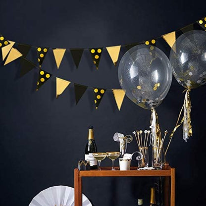 30Ft Black Gold Party Decorations Polka Dot Pennant Banner Paper Circle Dot - Image 4