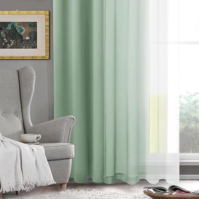 DWCN Light Sage Faux Linen Ombre Sheer Curtains - Image 7