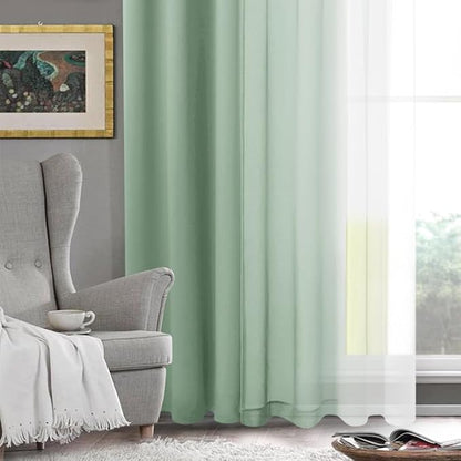 DWCN Light Sage Faux Linen Ombre Sheer Curtains - Image 7