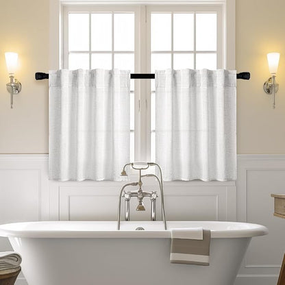 MIULEE Bleached Linen Kitchen Curtains 30 Inches Length 2 Panels Farmhouse | - Image 2
