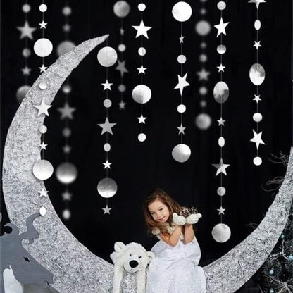 Silver Party Decoration Silver Star Circle Dot Hanging Garland Hanging Streamer - Image 2