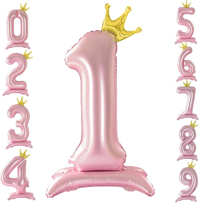 42 Inch Crown Pink Number Balloon, Number 1 Balloon by Eoopoon